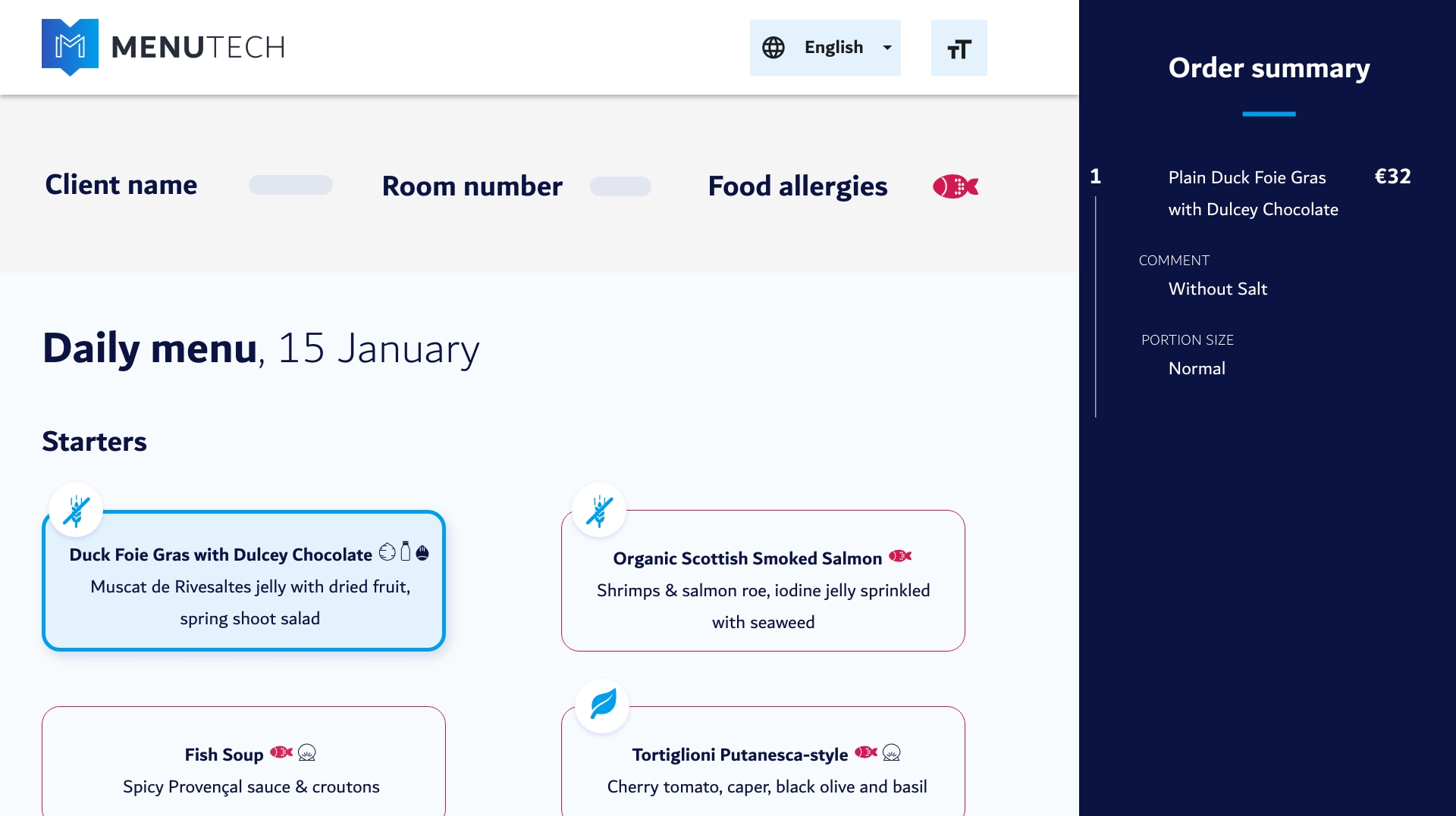 Realización de comandas de comida