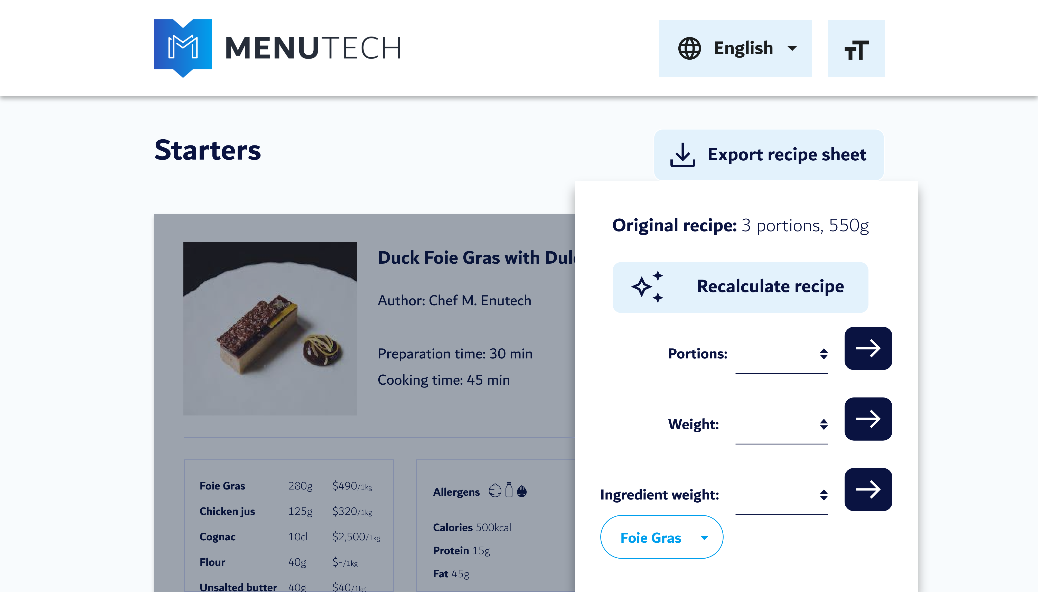 Export Recipe Sheets in Desired Portion Quantities