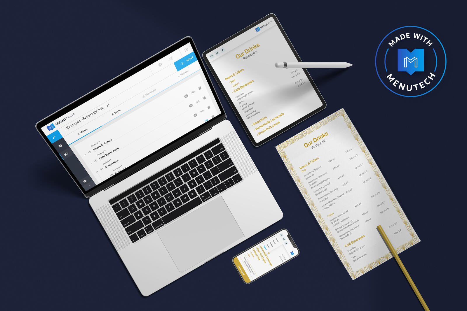 Beverage menu made on Menutech