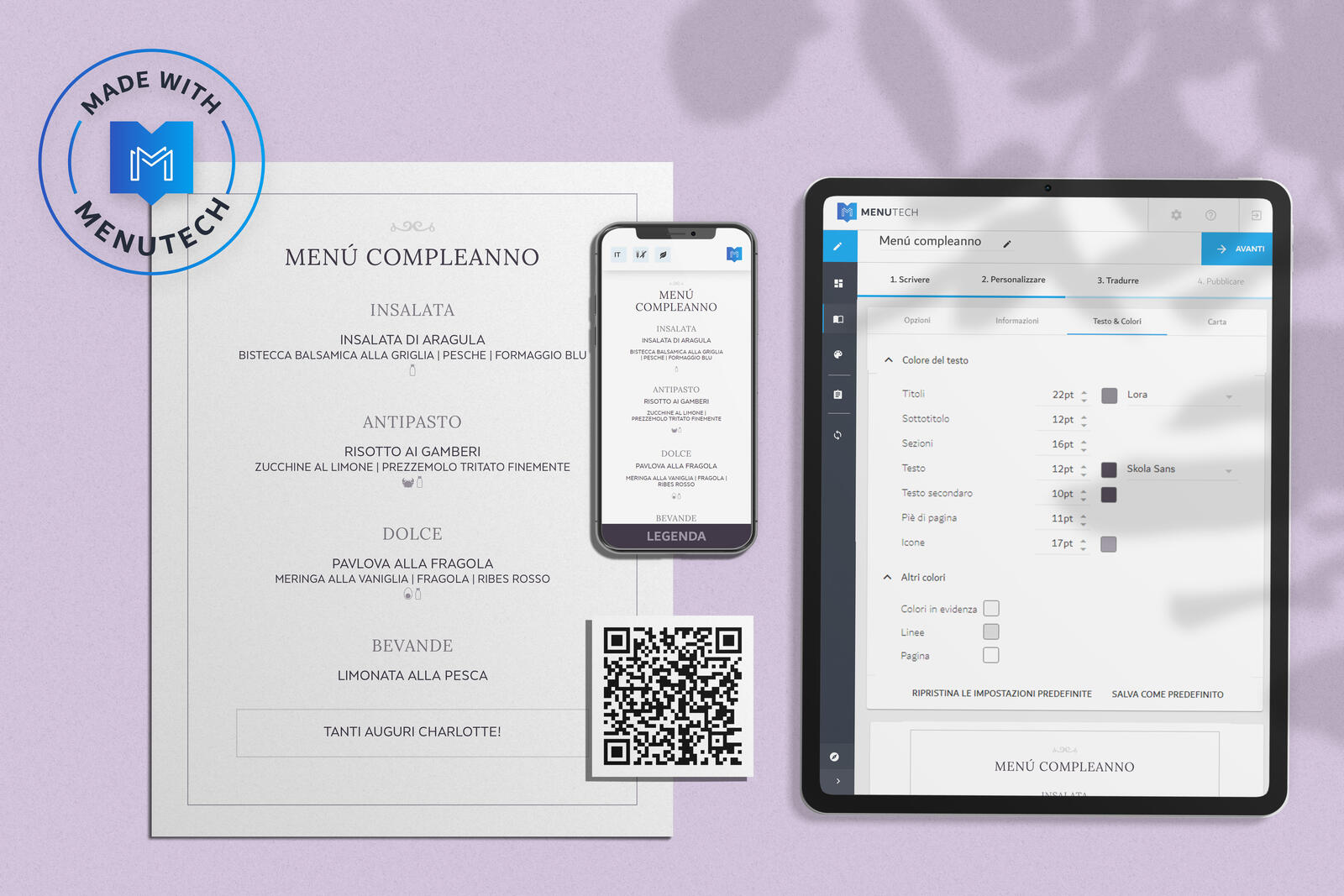 Birthday menu made on Menutech