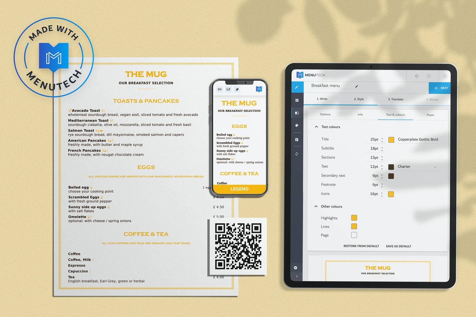 Breakfast menu made on Menutech