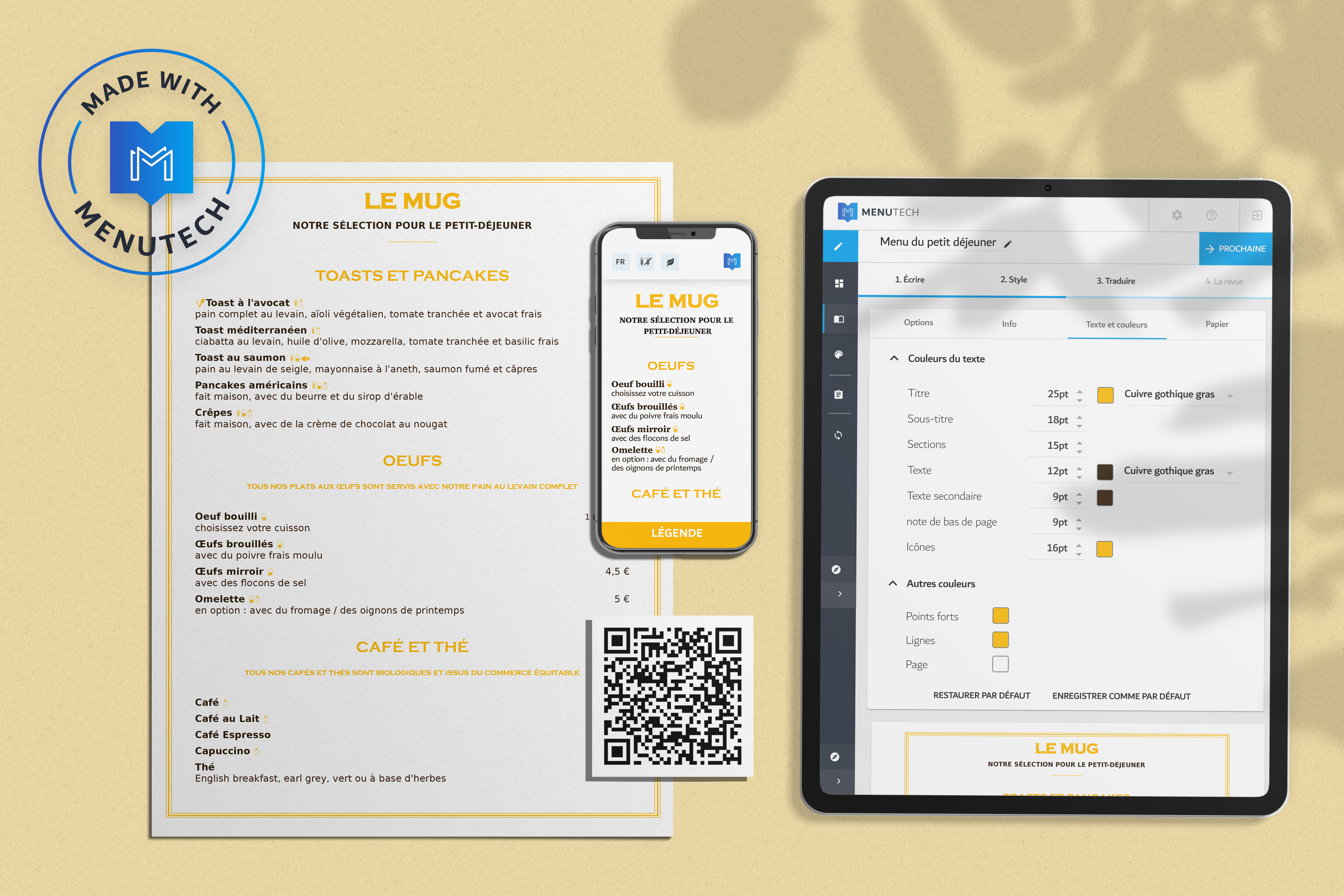 Menu du petit-déjeuner avec icônes allergènes Menutech