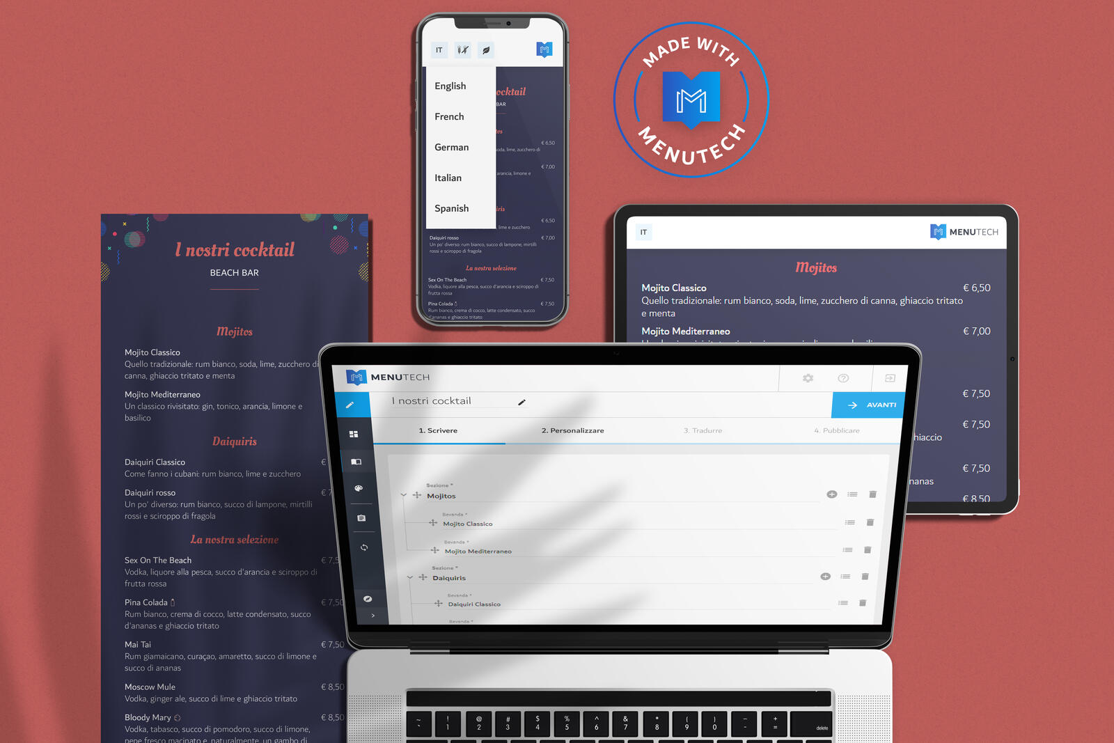 Cocktail menu made on Menutech