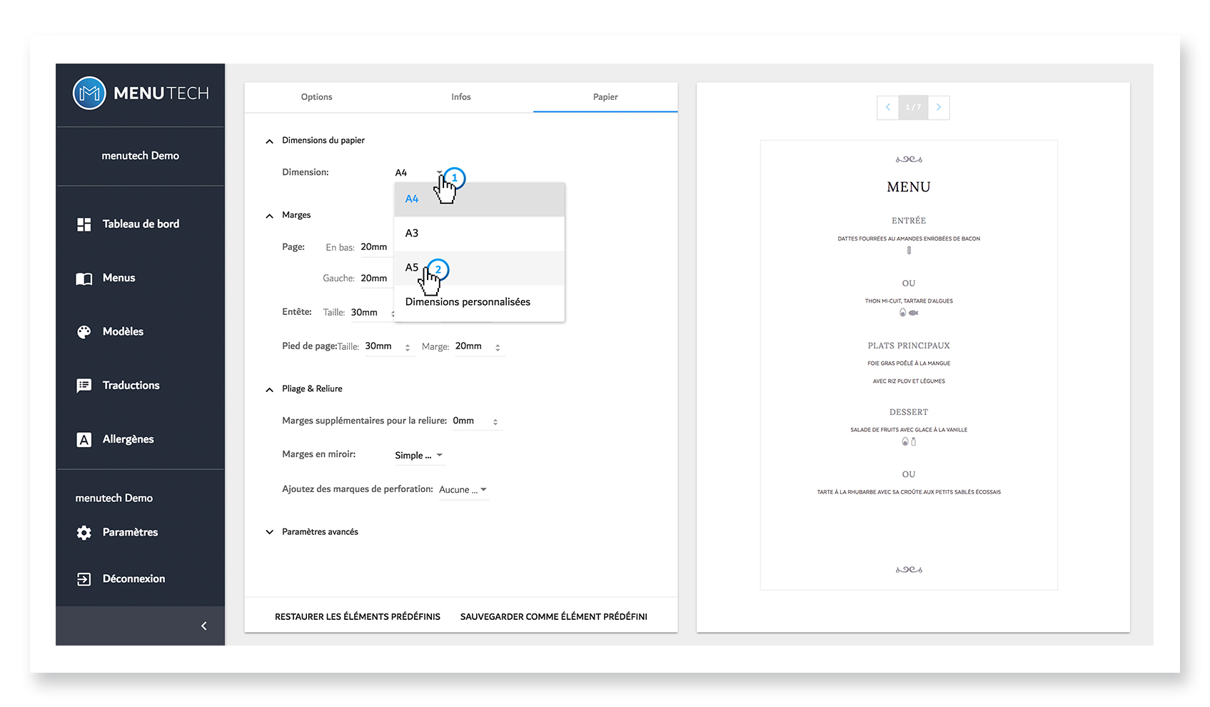 Étape 3: Personnalisez votre menu