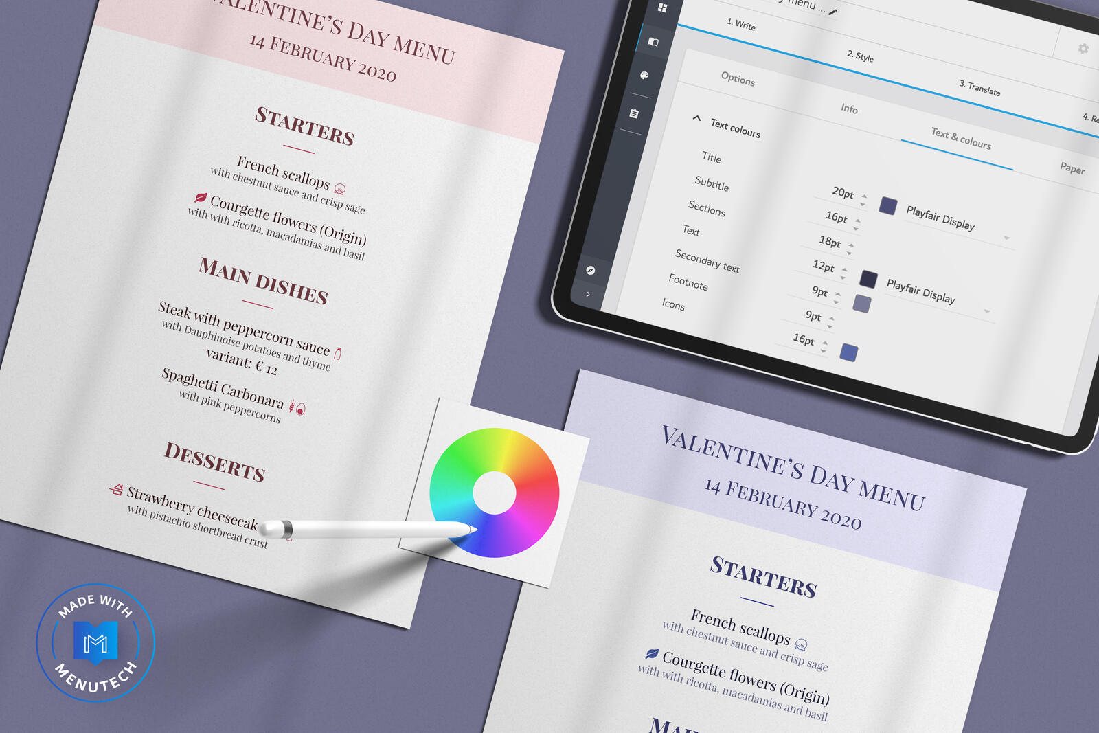 Valentine menu made on Menutech