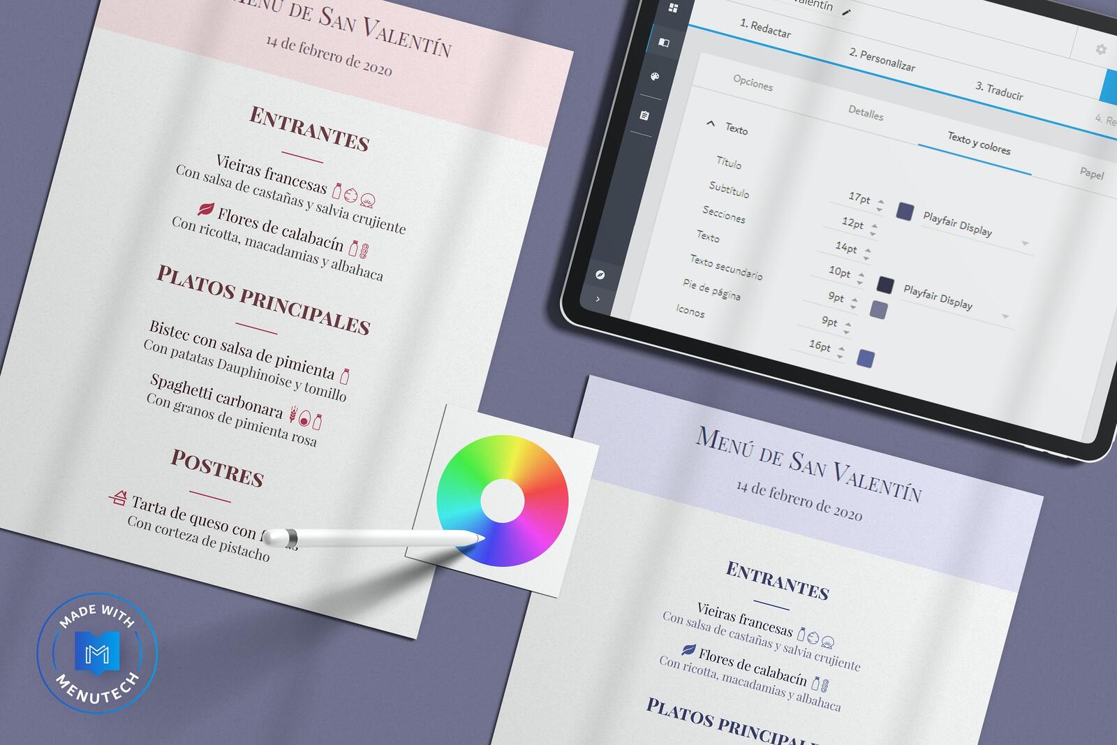 Valentine menu made on Menutech