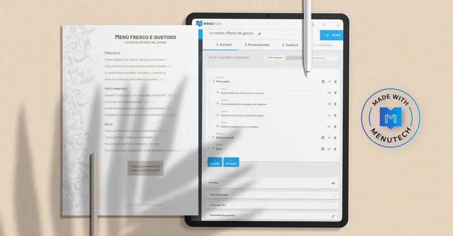 Daily menu Italian Menutech with allergens