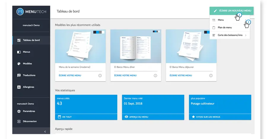 Étape1: Commencez à rédiger votre menu