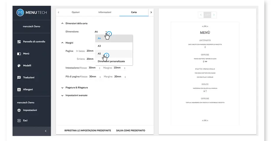Step 3: Personalizzi il Suo menù
