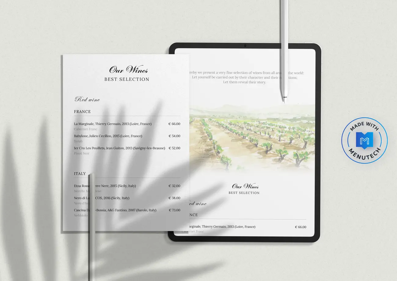 Online wine list Menutech