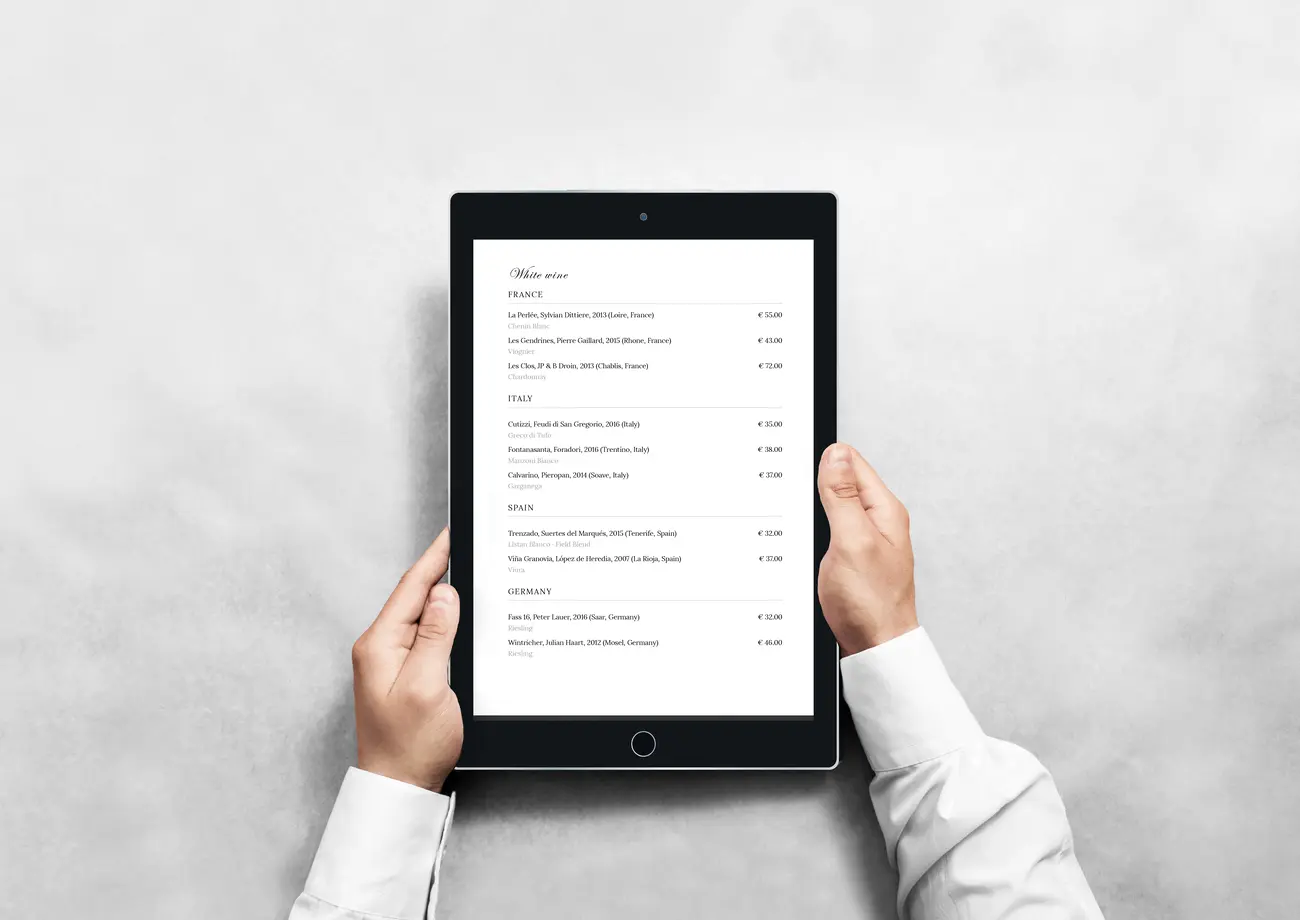 Online wine list Menutech