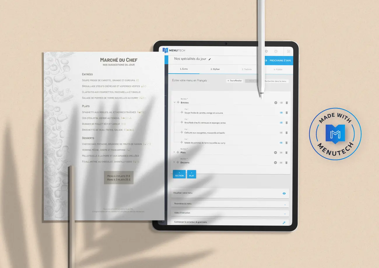 Menus à la carte Menutech