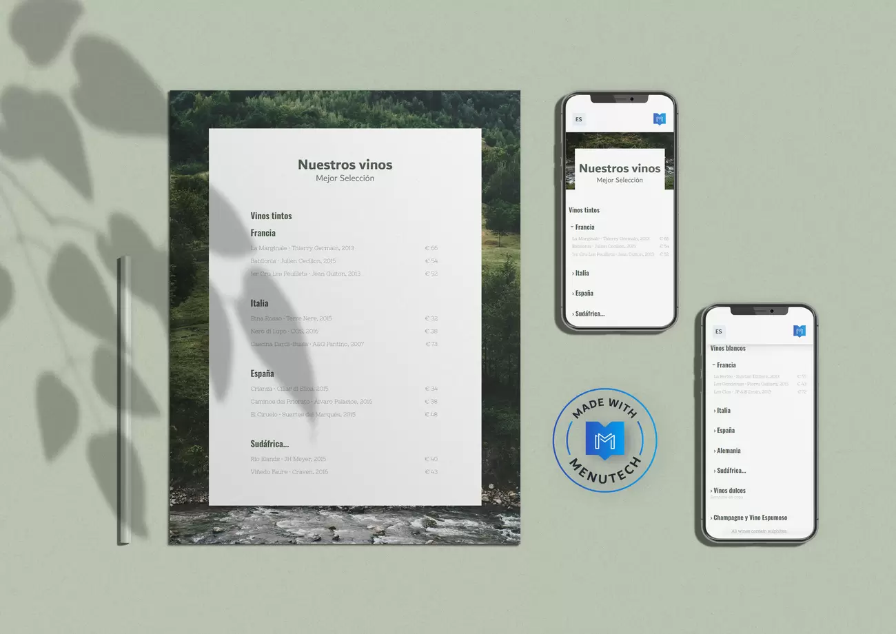 Carta de vinos Menutech