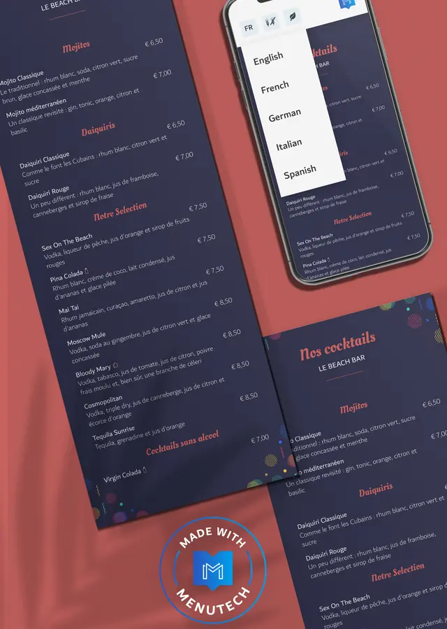 Menutech Logiciel pour traduire les cartes et menus