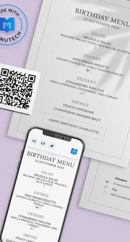 Birthday menu on Menutech