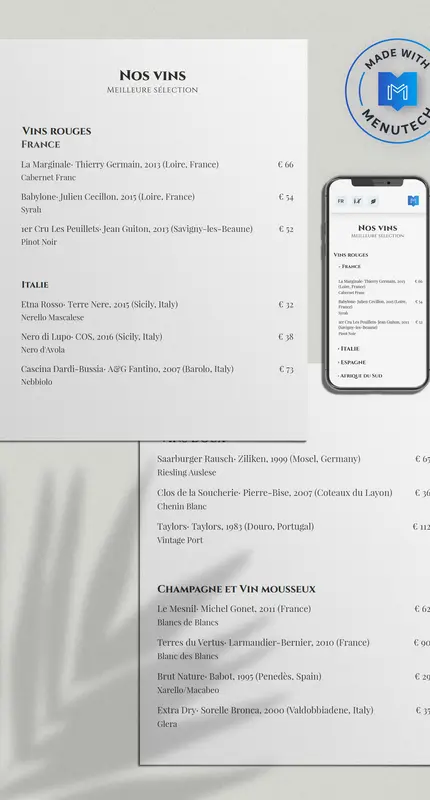 Menutech Créateur de carte des vins