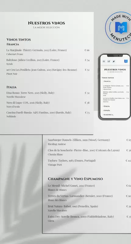 Menutech creador de listas de vinos